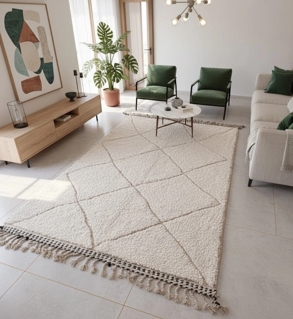 Grand Tapis Beni Ouarain en Laine Naturelle